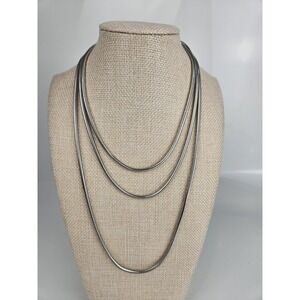 Vintage Monet Extra Long Silver Tone Snake Chain Necklace Approx 54 Inch